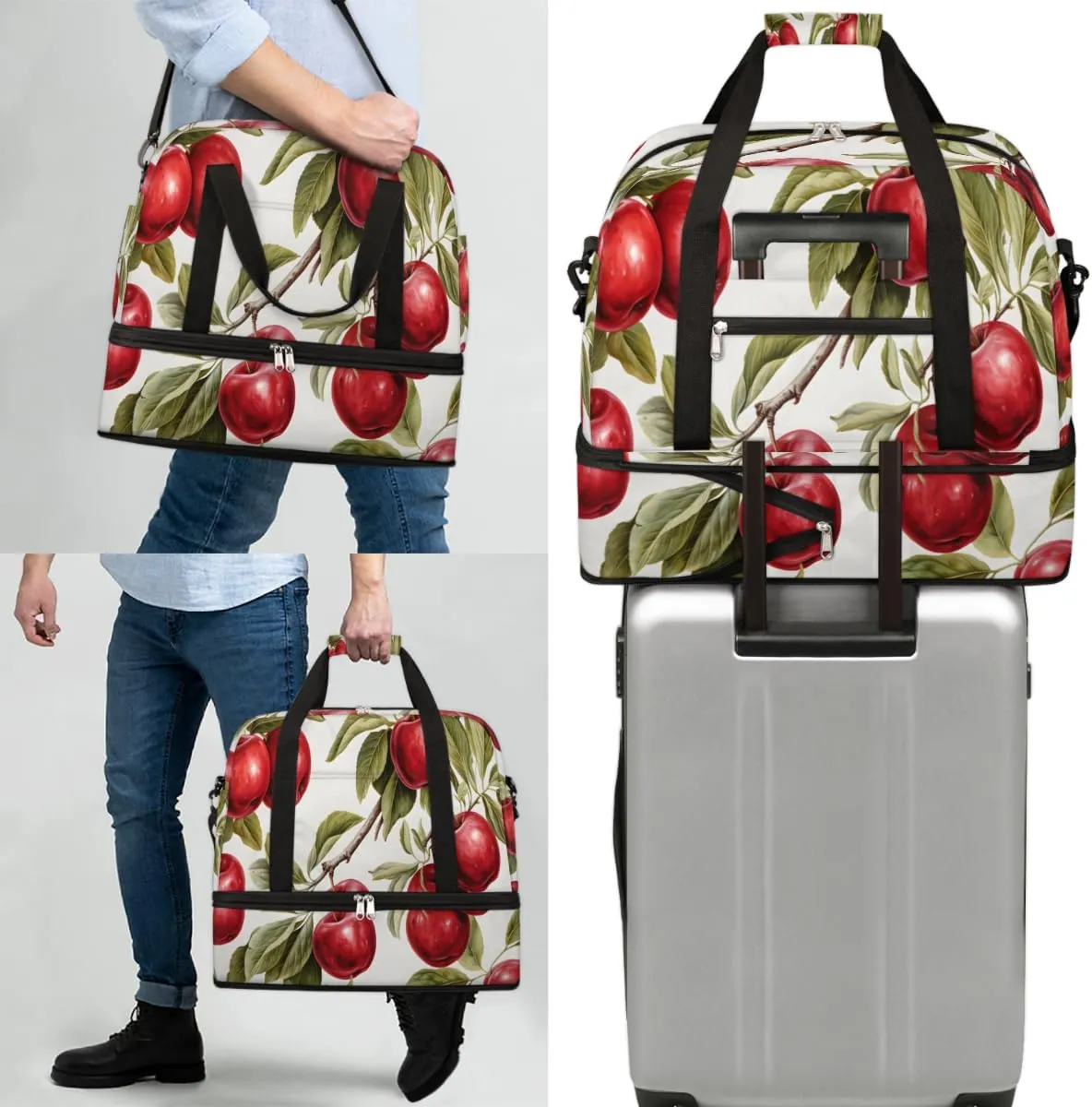 Fruit Apples Foldable Travel Duffel Bag Overnight Weekender Bag with Shoes Compartment Sports Gym Bag for Men Women