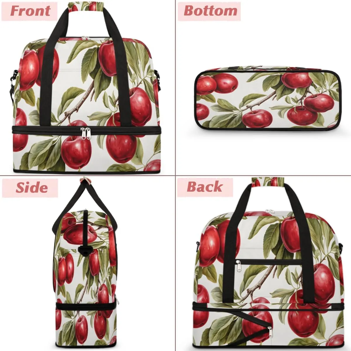 Fruit Apples Foldable Travel Duffel Bag Overnight Weekender Bag with Shoes Compartment Sports Gym Bag for Men Women