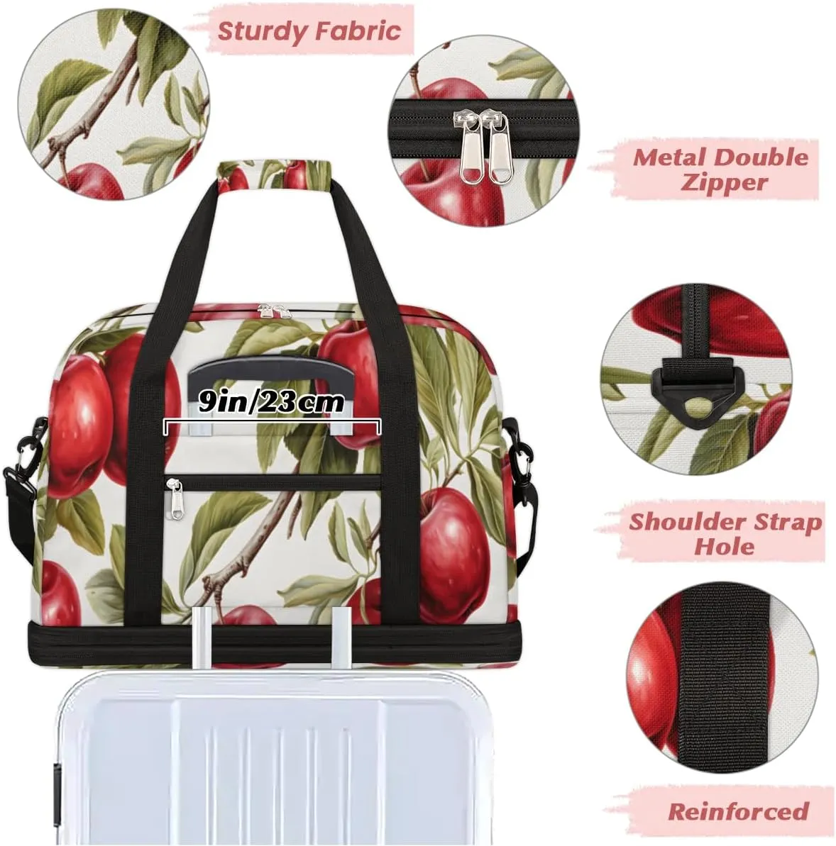 Fruit Apples Foldable Travel Duffel Bag Overnight Weekender Bag with Shoes Compartment Sports Gym Bag for Men Women