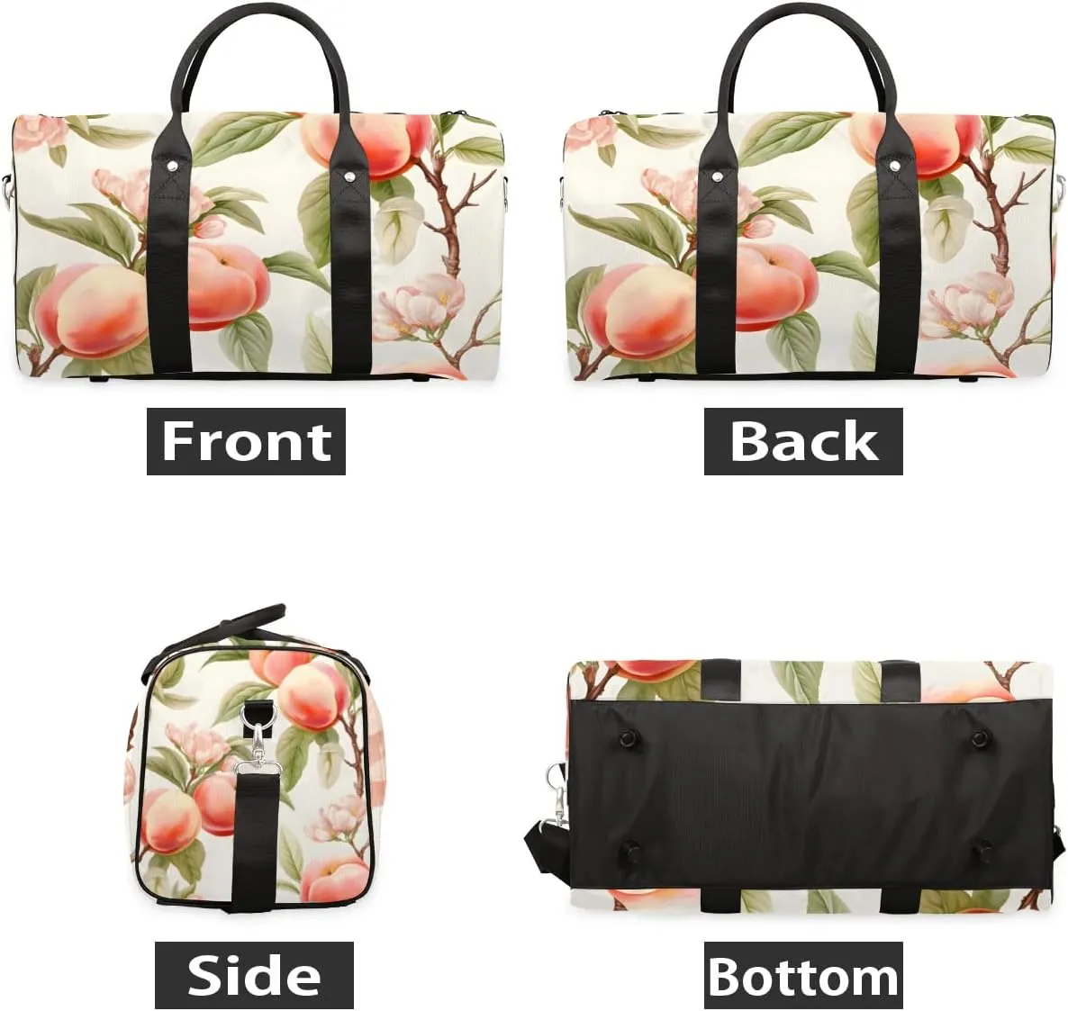 Fruit Peach Print Travel Duffel Bag for Women Men Waterproof Foldable Overnight Weekender Bag Large Capacity Sports Gym Bag
