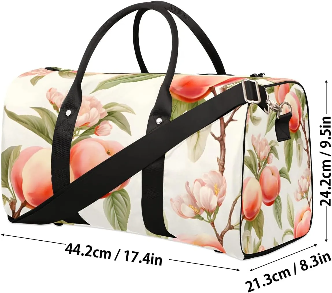 Fruit Peach Print Travel Duffel Bag for Women Men Waterproof Foldable Overnight Weekender Bag Large Capacity Sports Gym Bag