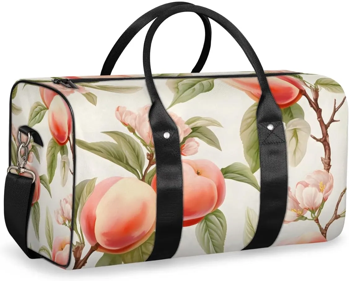 Fruit Peach Print Travel Duffel Bag for Women Men Waterproof Foldable Overnight Weekender Bag Large Capacity Sports Gym Bag