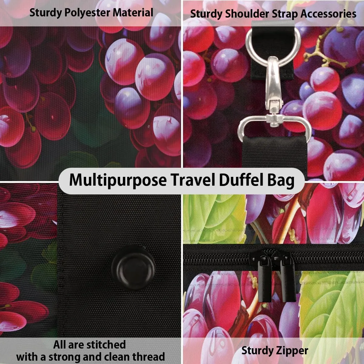 Fruits Grapes Travel Duffel Bag for Women Men Waterproof Foldable Overnight Weekender Bag Large Capacity Sports Gym Bag