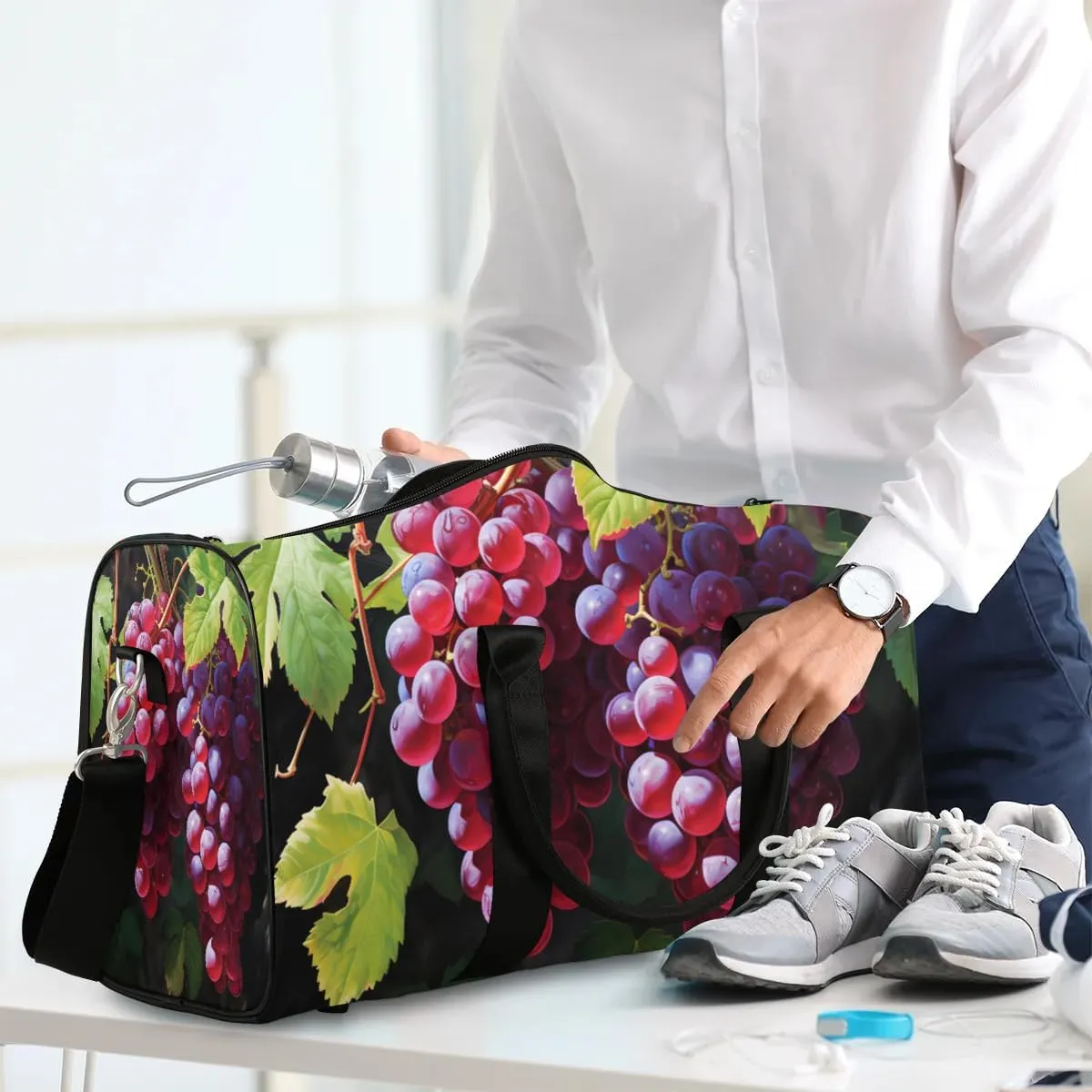 Fruits Grapes Travel Duffel Bag for Women Men Waterproof Foldable Overnight Weekender Bag Large Capacity Sports Gym Bag