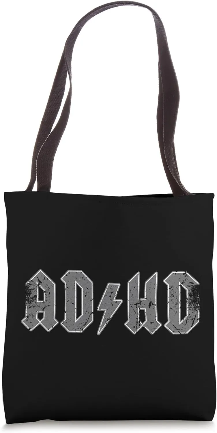 Funny ADHD Rock Band Logo Humorous Anxiety Autism Slogan Pun Tote Bag