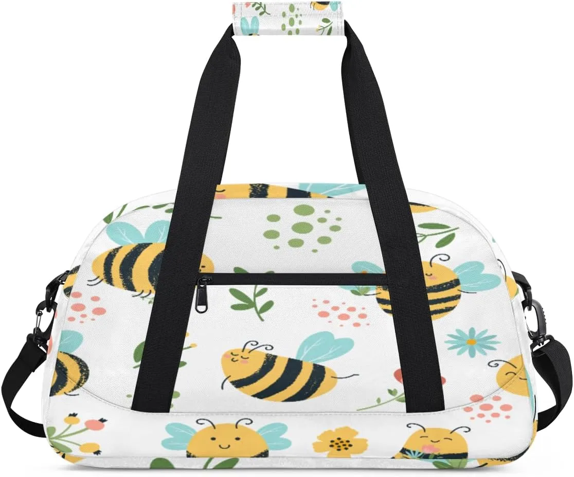 Funny Bee Gym Duffel Bag for Men Women Flowers Grass Sports Tote Bag with Adjustable Shoulder Strap for Dance Gymnastics Traveling Outdoor Camping Overnight Stay