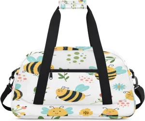 Funny Bee Gym Duffel Bag for Men Women Flowers Grass Sports Tote Bag with Adjustable Shoulder Strap for Dance Gymnastics Traveling Outdoor Camping Overnight Stay