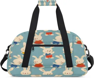 Funny Bunny Gym Duffel Bag for Men Women Cartoon Rabbit Sports Tote Bag with Adjustable Shoulder Strap for Dance Gymnastics Traveling Outdoor Camping Overnight Stay