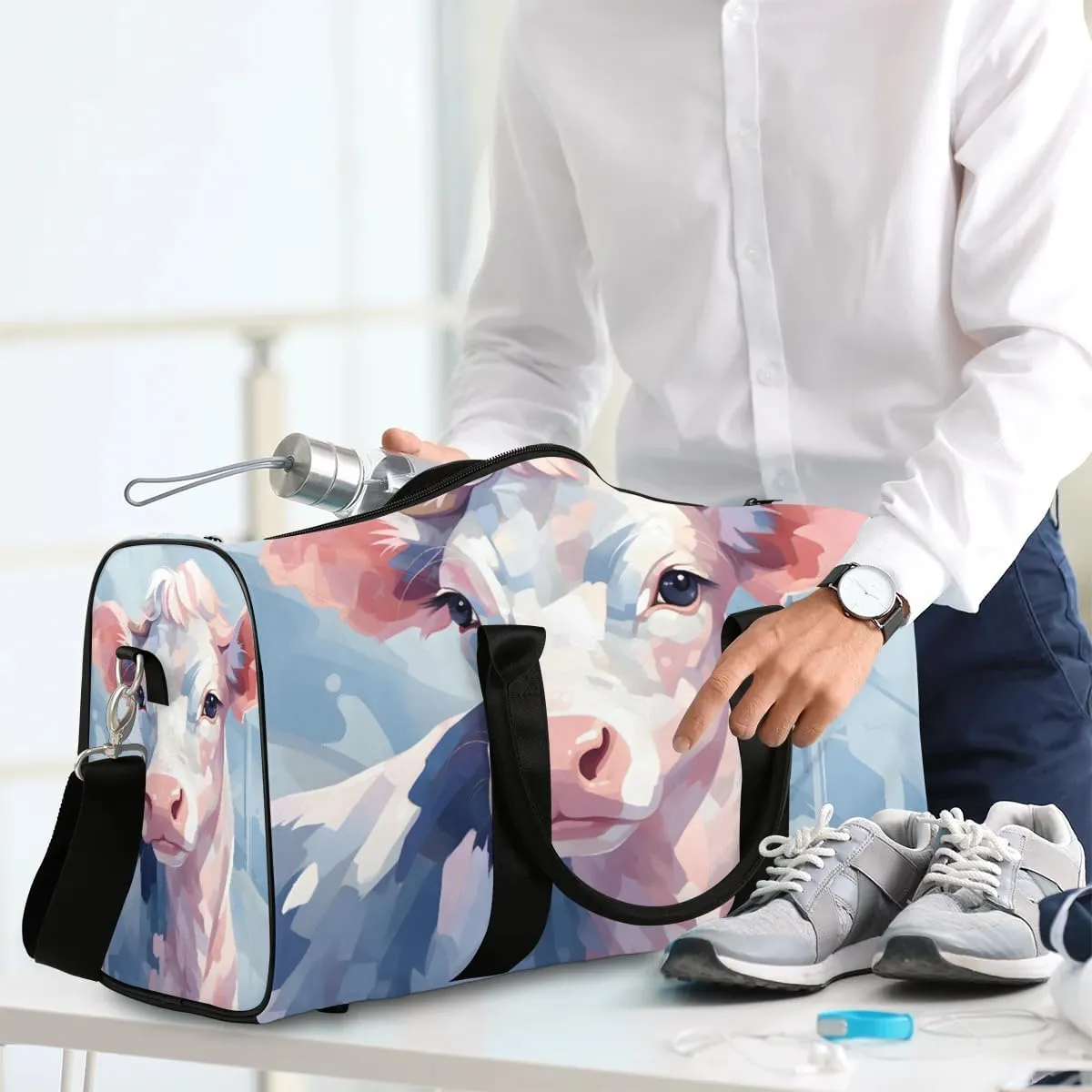 Funny Cattle Travel Duffel Bag for Women Men Waterproof Foldable Overnight Weekender Bag Large Capacity Sports Gym Bag