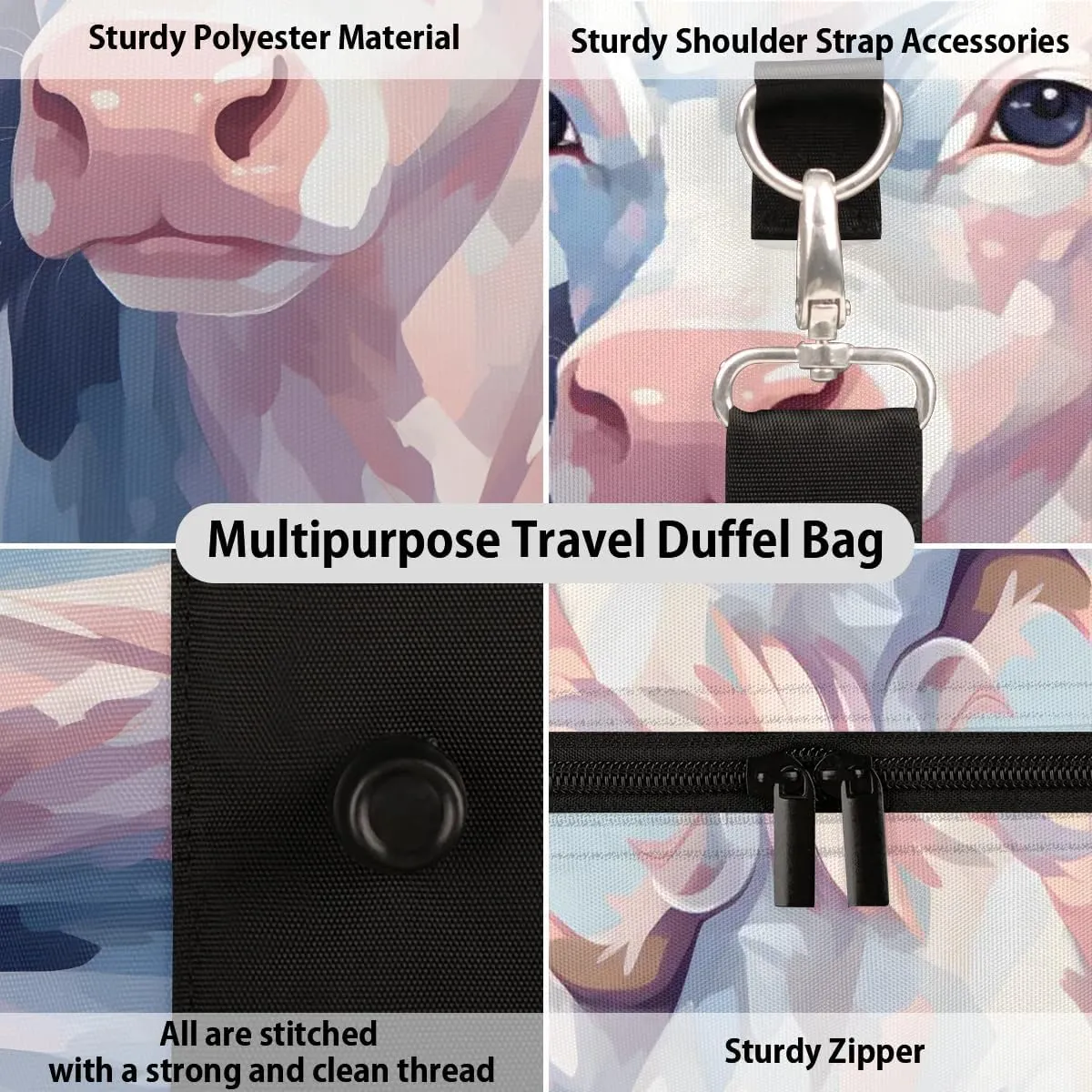 Funny Cattle Travel Duffel Bag for Women Men Waterproof Foldable Overnight Weekender Bag Large Capacity Sports Gym Bag