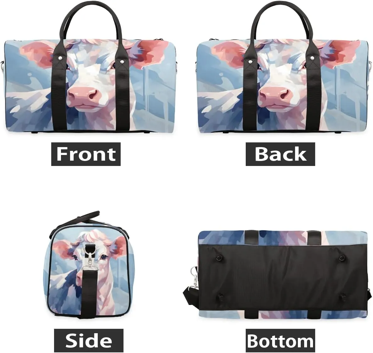 Funny Cattle Travel Duffel Bag for Women Men Waterproof Foldable Overnight Weekender Bag Large Capacity Sports Gym Bag