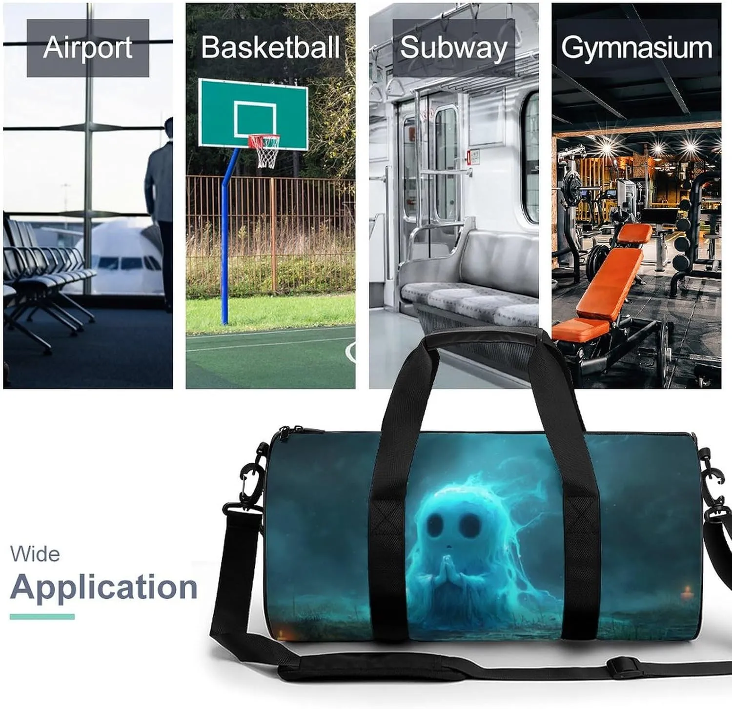 Funny Halloween Ghost Travel Gym Bag for Women Men Ghost Praying to The Sky Gothic Dark Academia Creepy Spooky Cylindrical Duffle Bag Sport Workout Bag with Shoulder Strap