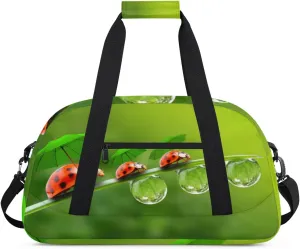 Funny Ladybug Gym Duffel Bag for Men Women Water Drops Sports Tote Bag with Adjustable Shoulder Strap for Dance Gymnastics Traveling Outdoor Camping Overnight Stay