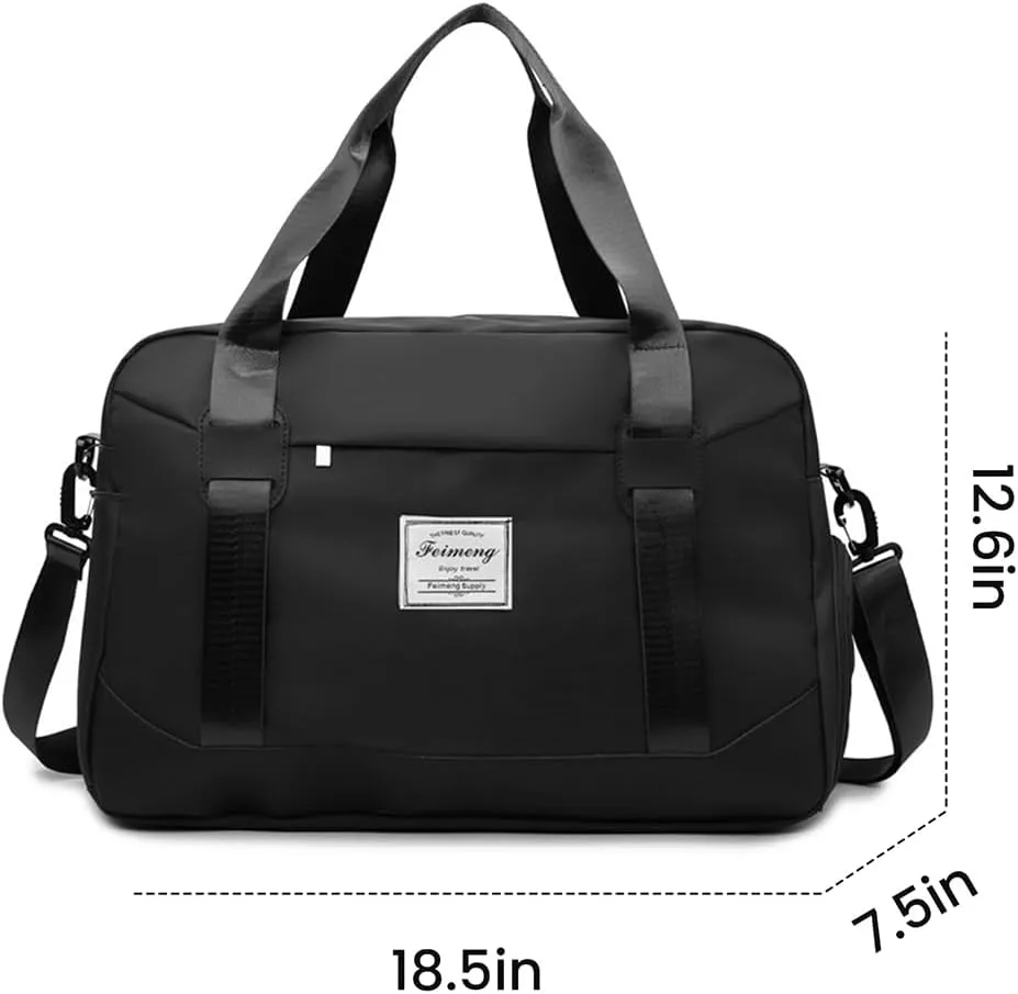 FUNSEED Large Carry-on Luggage, Travel Duffel Bags for Women and Men, 18.5×7.5×12.6 Personal Item Gym Bag (Black)
