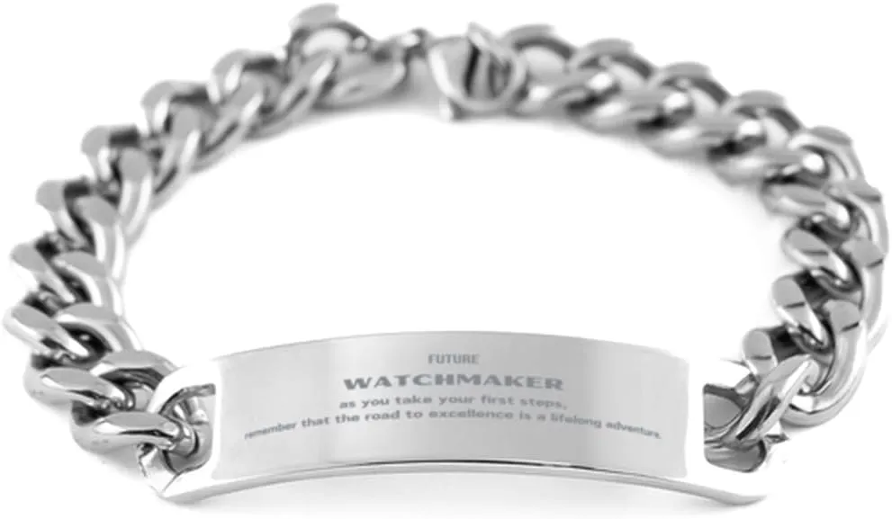 Future Watchmaker Gifts, The road to excellence, Watchmaker Graduation Gifts, Birthday Unique Cuban Chain Stainless Steel Bracelet For Coworkers, Men, Women, Friends