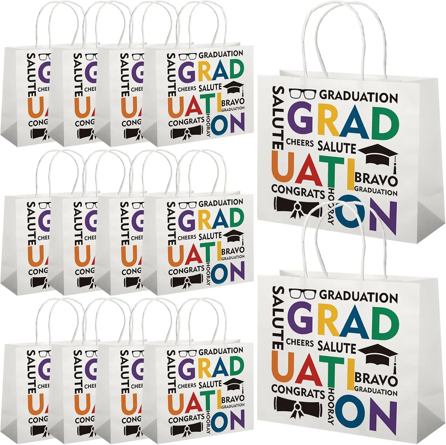 Fuutreo 24 Pcs Graduation Gift Bag Bulk Cheers to the Grad Gift Bags with Handles Graduation Gift Bags for Kids Novelty Grad Gift Bags for Kindergarten Preschool Graduation Party Favor Supplies