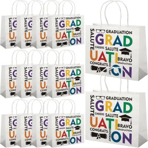 Fuutreo 24 Pcs Graduation Gift Bag Bulk Cheers to the Grad Gift Bags with Handles Graduation Gift Bags for Kids Novelty Grad Gift Bags for Kindergarten Preschool Graduation Party Favor Supplies