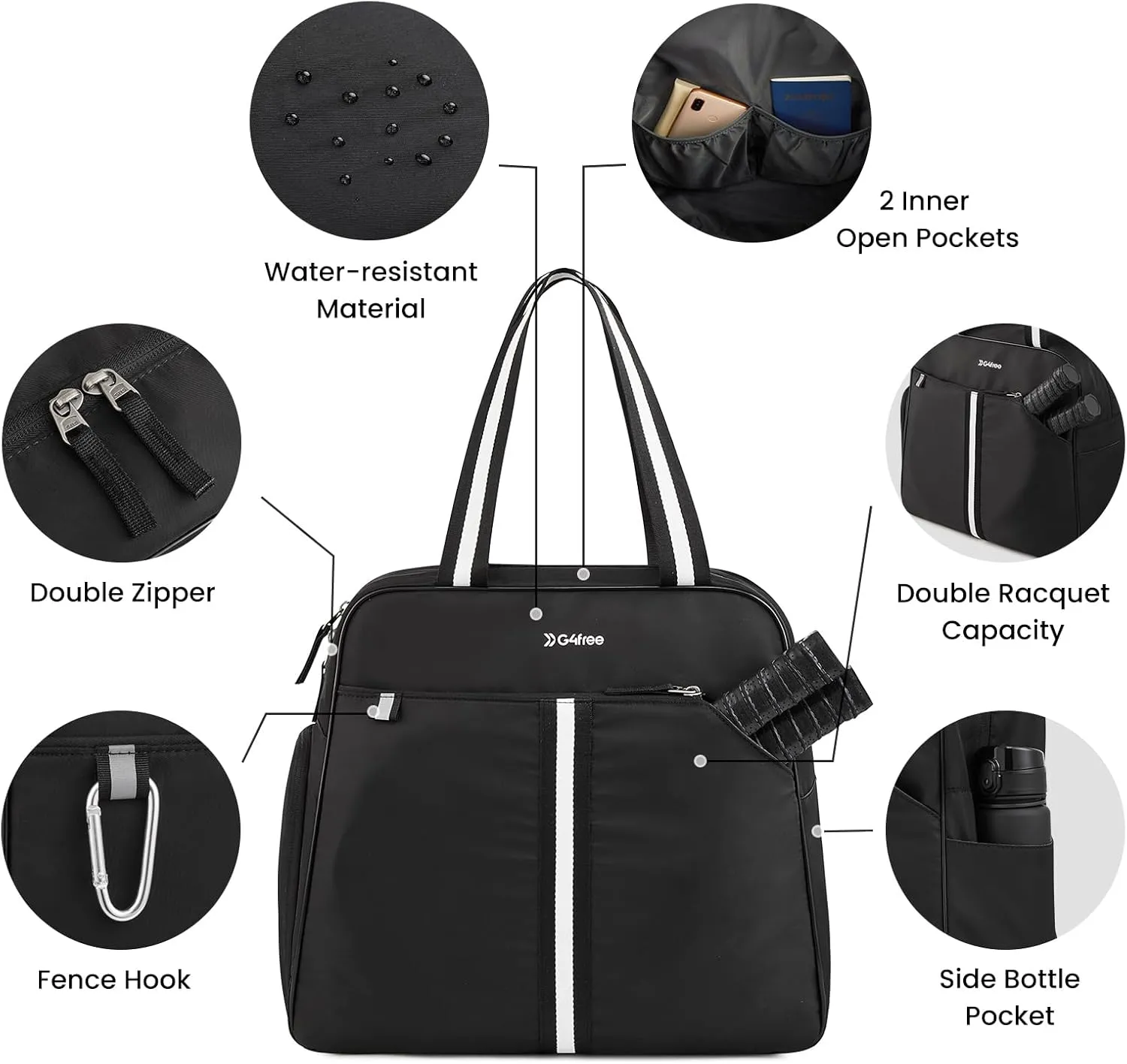 G4Free Pickleball Bag, Pickleball Bag Tote for Women and Men