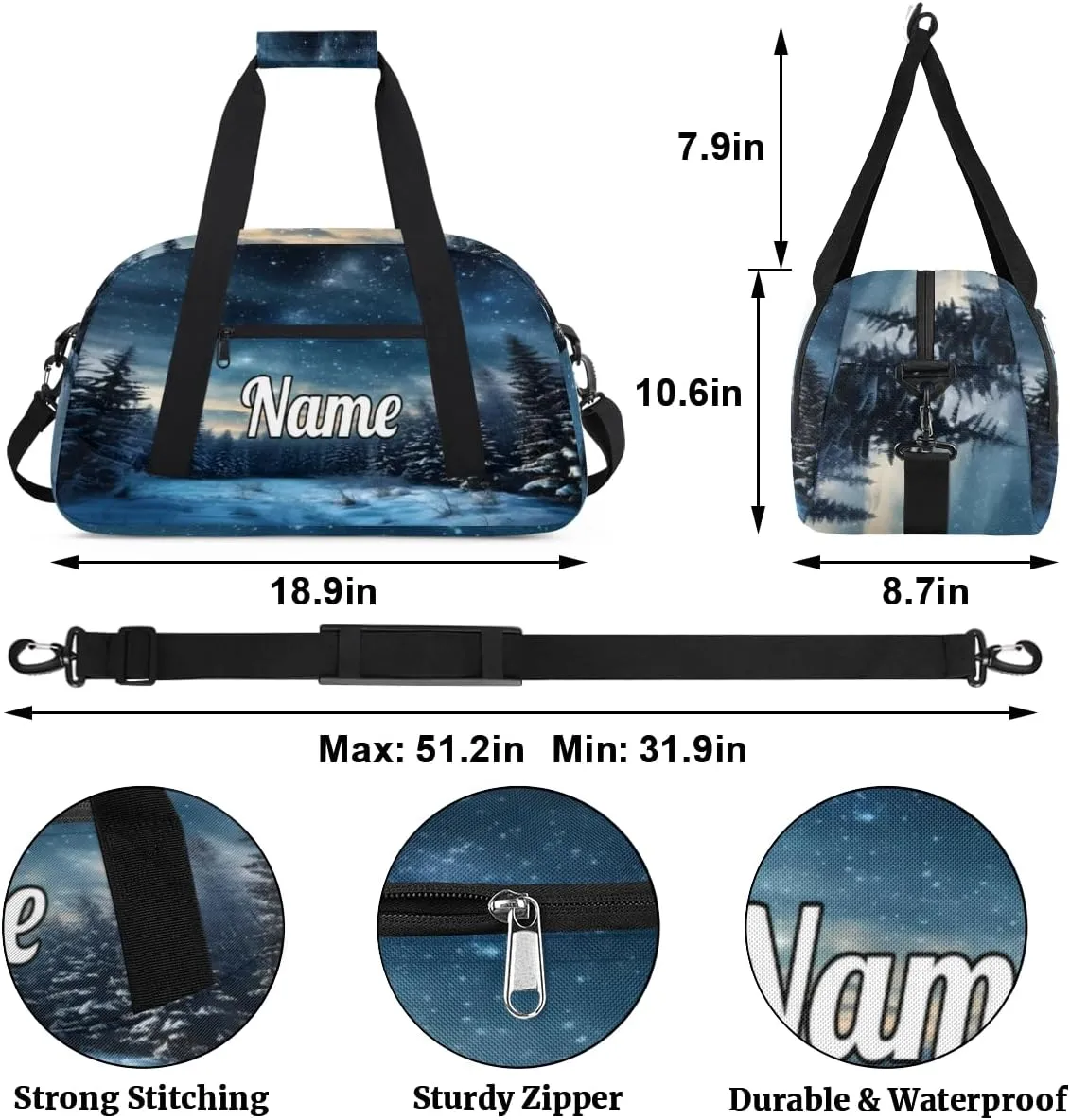 Galaxy Star Custom Name Sport Duffel Bag Dance Bag for Girls Teens Personalized Ballet Bag Gift for Birthday Christmas Helloween