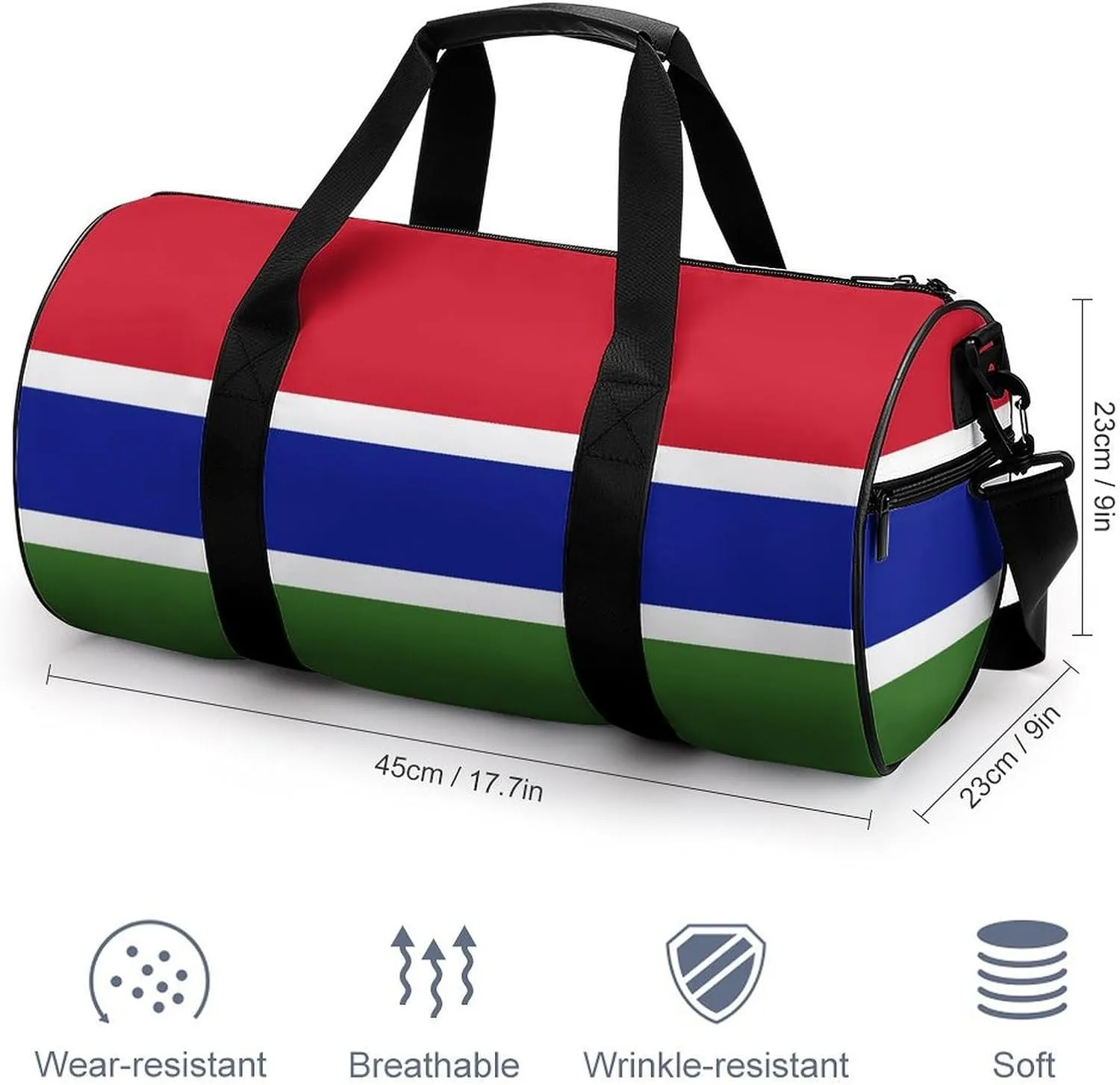 Gambia Flag Waterproof Sports Duffel Bag Dry Wet Separation for Gym Beach Travel