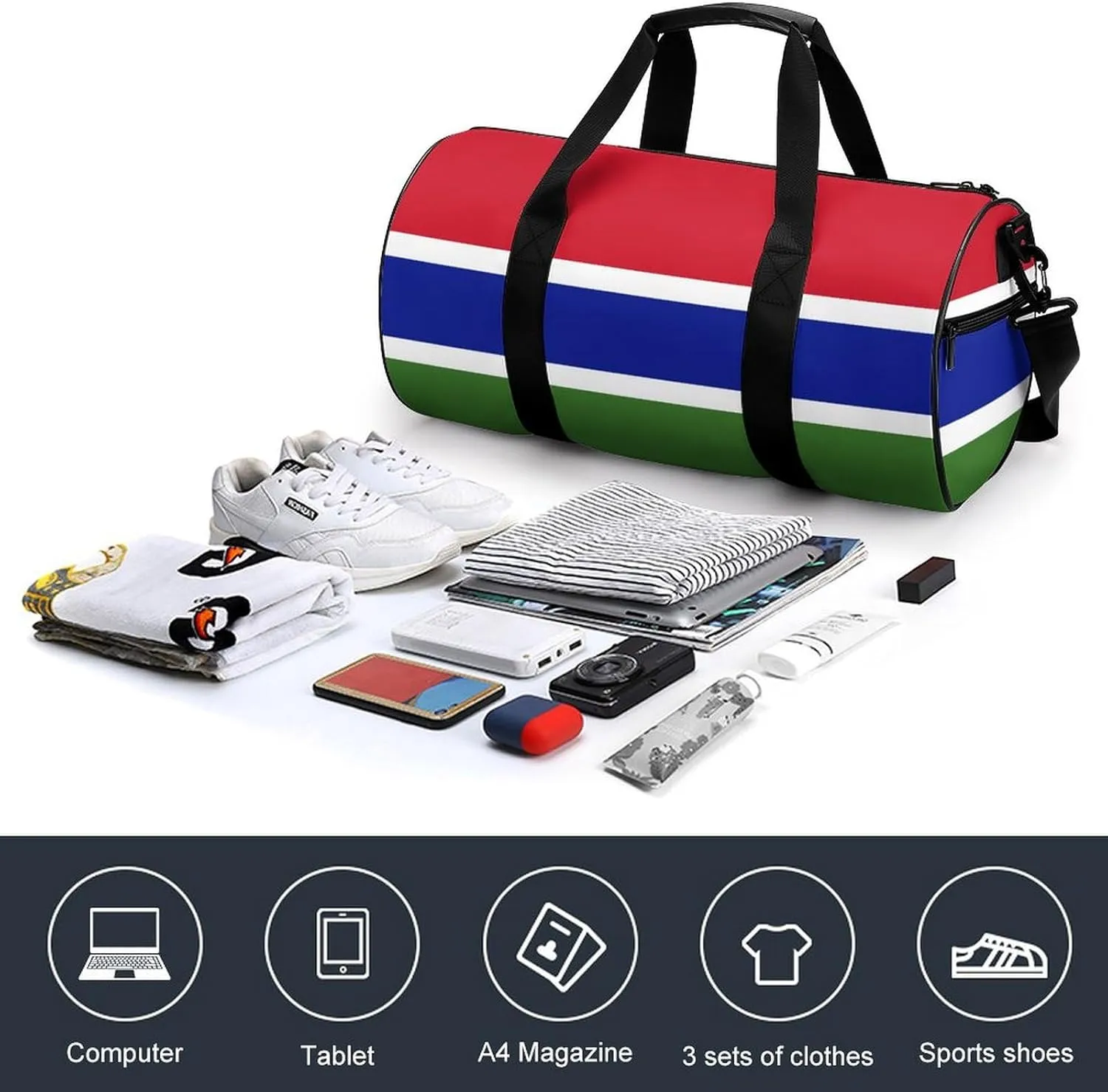 Gambia Flag Waterproof Sports Duffel Bag Dry Wet Separation for Gym Beach Travel