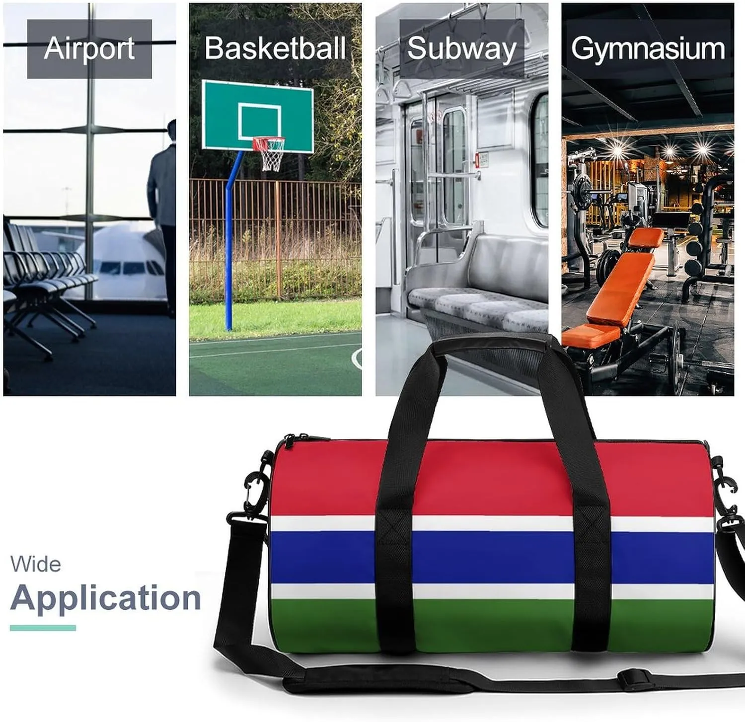 Gambia Flag Waterproof Sports Duffel Bag Dry Wet Separation for Gym Beach Travel
