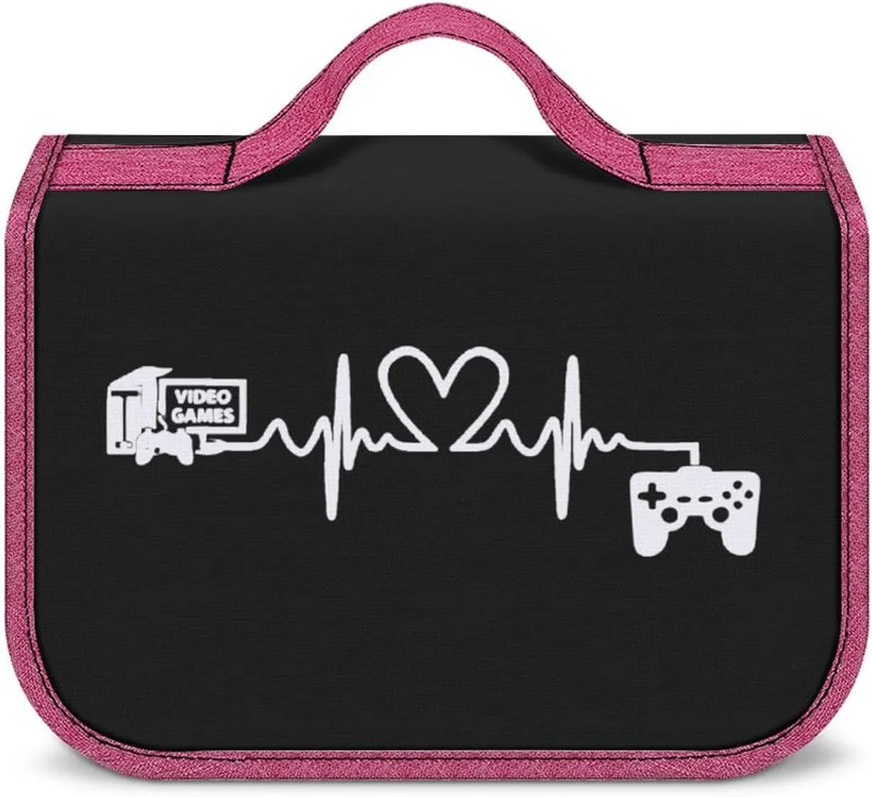 Gamer Heartbeat Funny Video Games Toiletry Bag with Hanging Hook Large Cosmetic Bags Detachable Makeup Pouch Bathroom Accessories