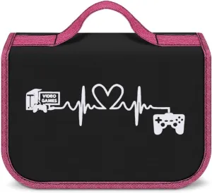 Gamer Heartbeat Funny Video Games Toiletry Bag with Hanging Hook Large Cosmetic Bags Detachable Makeup Pouch Bathroom Accessories