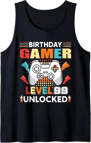 Gamer Level 99 Unlocked 99 Birthday Gamer Gaming 99 Years Tank Top