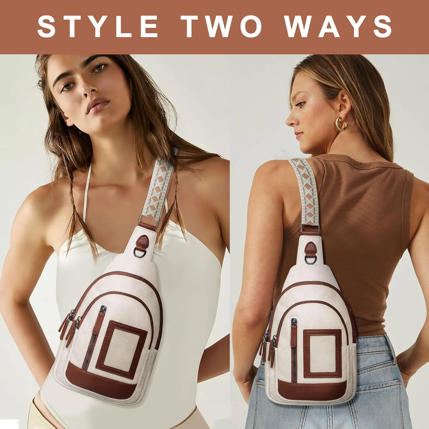 GEEAD Crossbody Sling Bags for Women Vegan Leather Fanny Pack Shoulder Bag Chest Bag Sling Backpack Small Travel Bag
