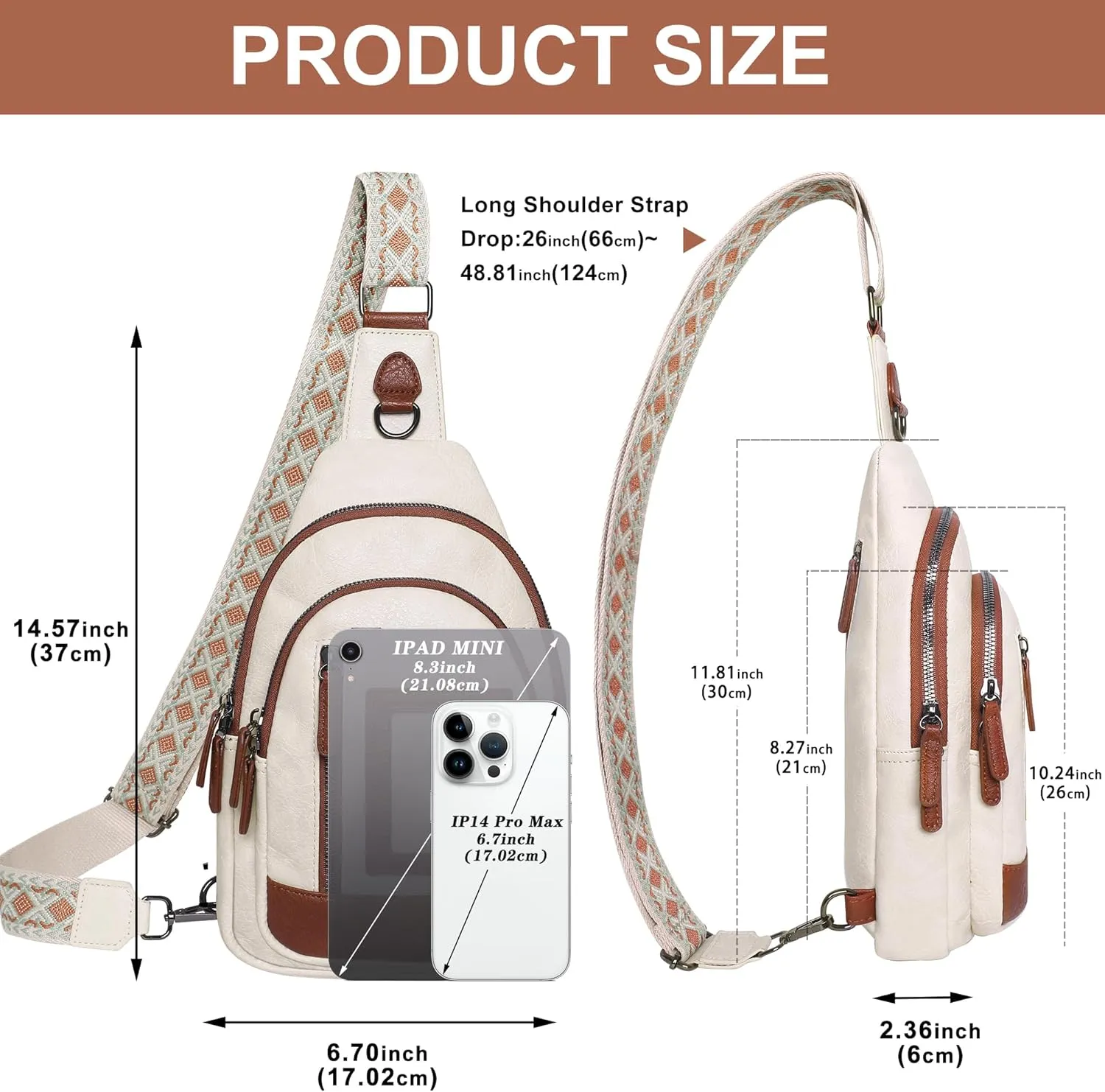 GEEAD Crossbody Sling Bags for Women Vegan Leather Fanny Pack Shoulder Bag Chest Bag Sling Backpack Small Travel Bag