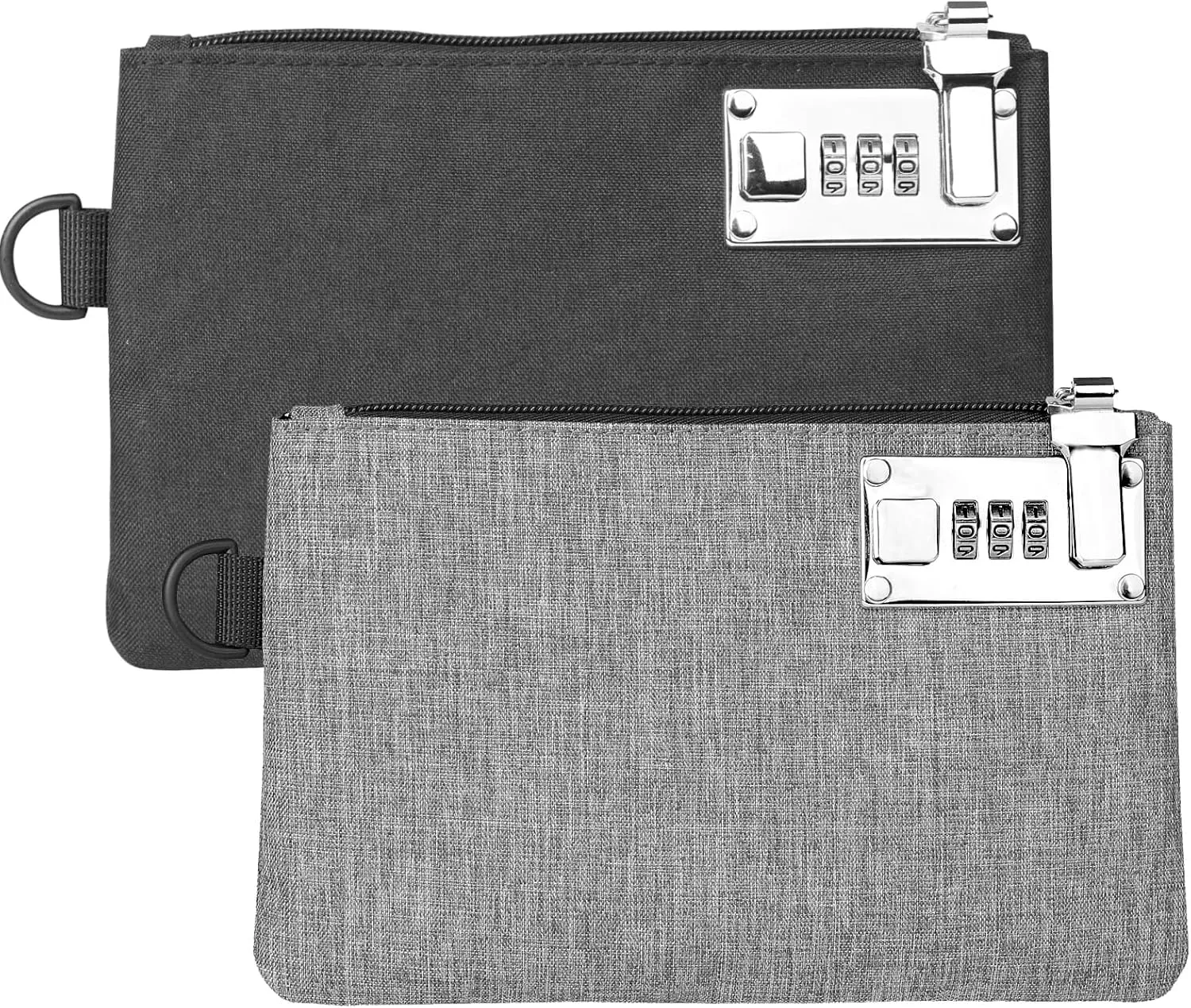 GEEDUD 2 Pcs Lockable Money Bag - 5x8 Inches Durable Nylon Locking Bank Bag Coin Purse for Cash, Jewelry, Passports, Medicine, Credit Cards and Valuable Storage Cash Bag (‎Black Grey)