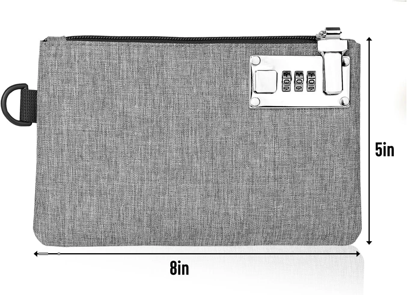 GEEDUD Lockable Money Bag - 5x8 Inches Durable Nylon Locking Bank Bag Coin Purse for Cash, Jewelry, Passports, Medicine, Credit Cards and Valuable Storage Cash Bag (Grey)