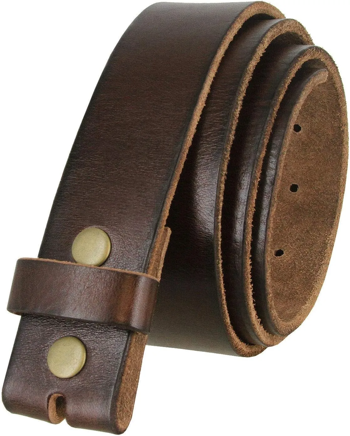 Genuine Full Grain One-Piece 100% Leather Plain Belt Strap with Snaps or Heavy-Duty Strap, 1-1/2" (38mm) Wide