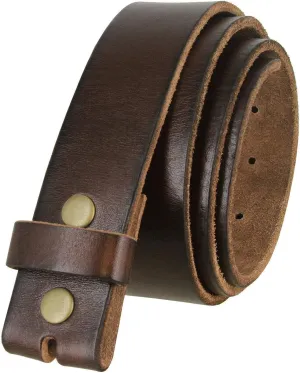 Genuine Full Grain One-Piece 100% Leather Plain Belt Strap with Snaps or Heavy-Duty Strap, 1-1/2" (38mm) Wide
