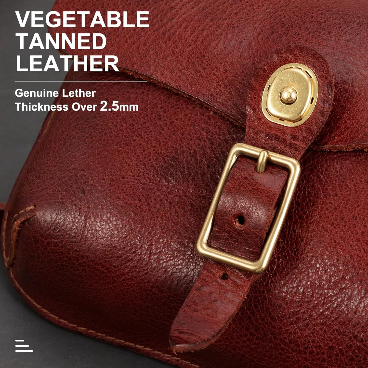 Genuine Leather Cross Body Bag for Women Men, Vegetable-Tanned Leather, Adjustable Strap,Pure Brass