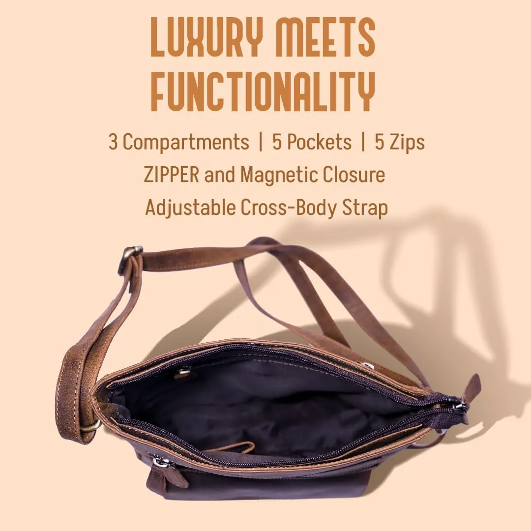 Genuine Leather Crossbody Bag for Women – Medium Size Leathure Purse, Stylish and Durable Handbags for Women