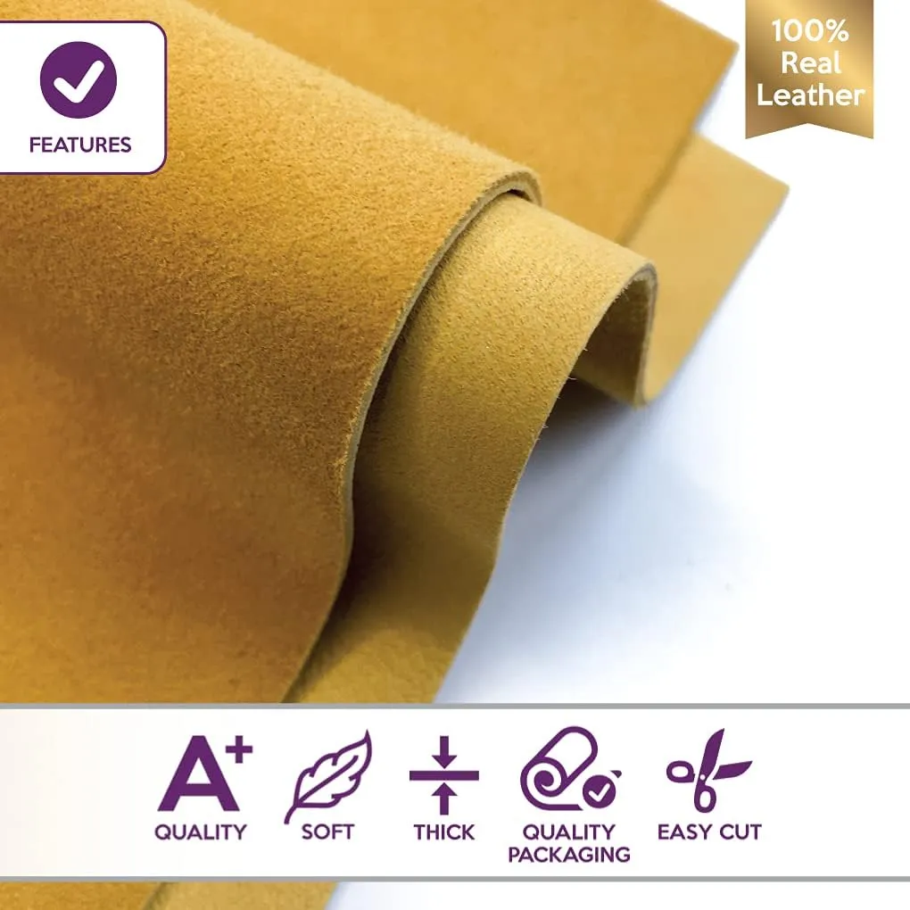 Genuine Yellow Suede Leather Hide: Real Leather Sheet for Crafts - Tanned Suede Fabric (Mineral Yellow, 18x24In/ 45x60cm)