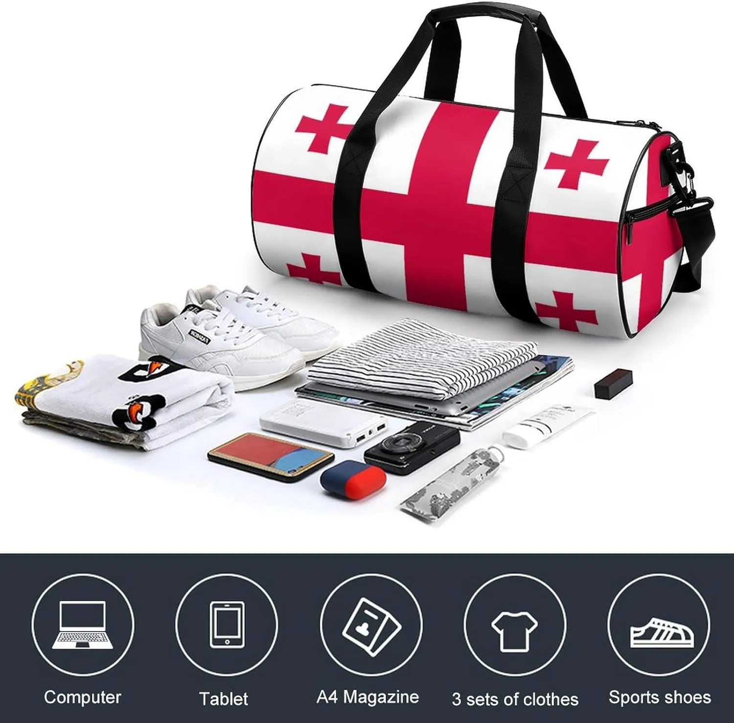 Georgia Flag Waterproof Gym Bag for Travel Dry Wet Separation for Beach Yoga Weekender