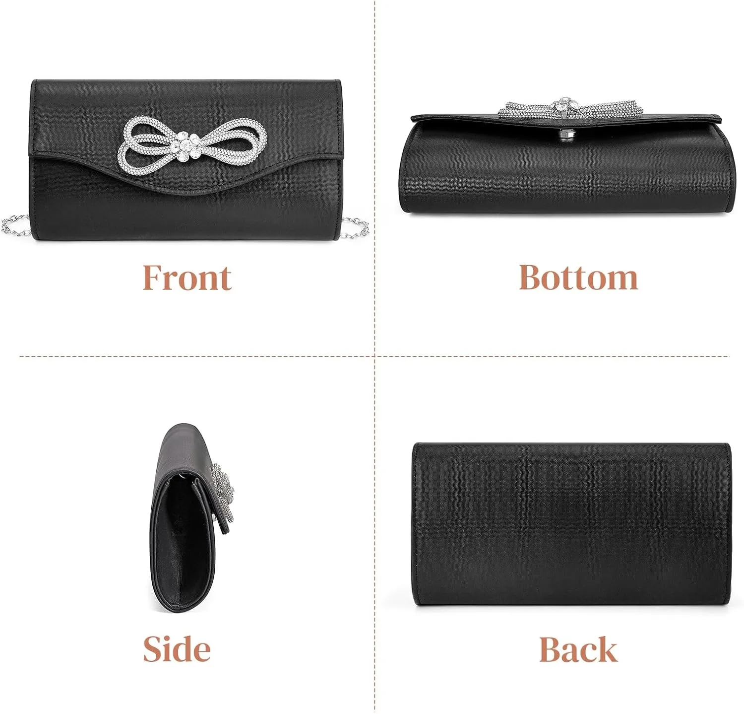 Gets Women Evening Bag Rhinestone Bow Clutch Purse for Women Party Wedding Prom Cocktail Formal Flap Handbags