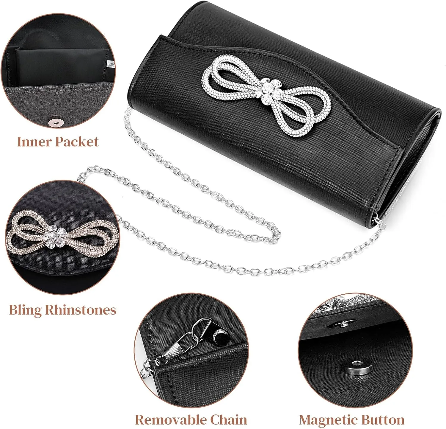 Gets Women Evening Bag Rhinestone Bow Clutch Purse for Women Party Wedding Prom Cocktail Formal Flap Handbags