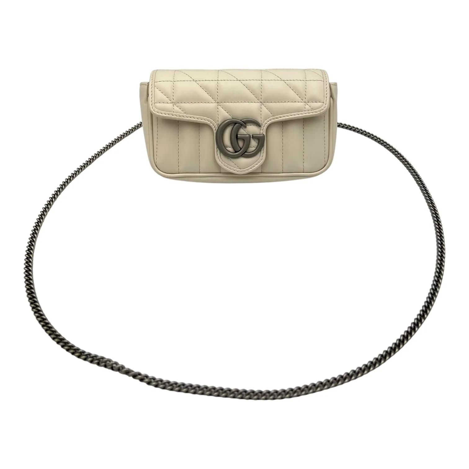 GG Marmont Super Mini White Crossbody Bag in Calfskin, Silver hardware