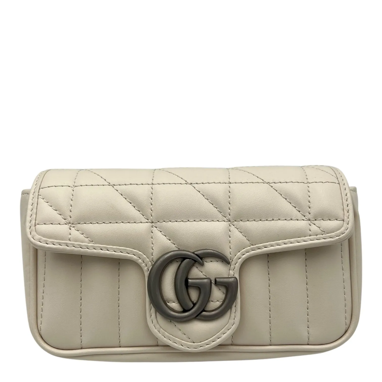GG Marmont Super Mini White Crossbody Bag in Calfskin, Silver hardware