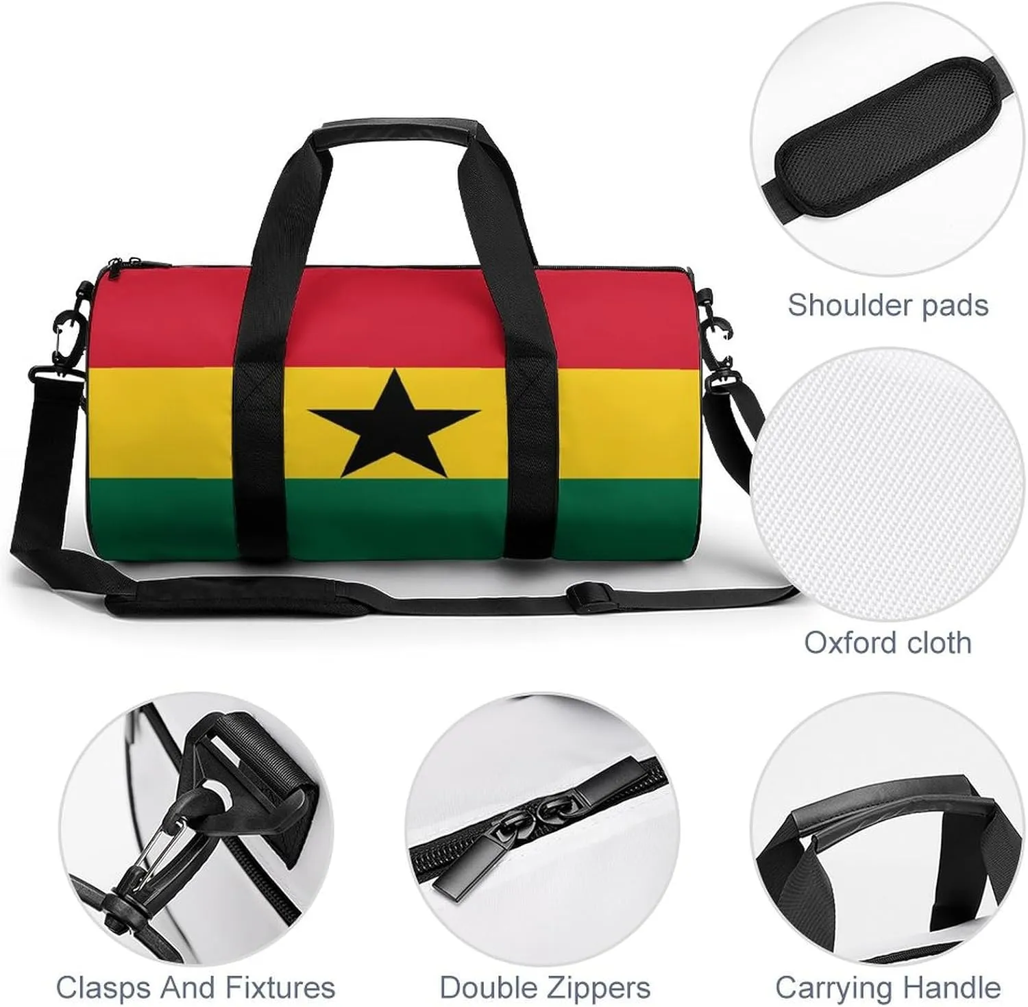 Ghana Flag Waterproof Gym Bag for Women Men with Wet Pocket Sports Duffel for Travel Weekender