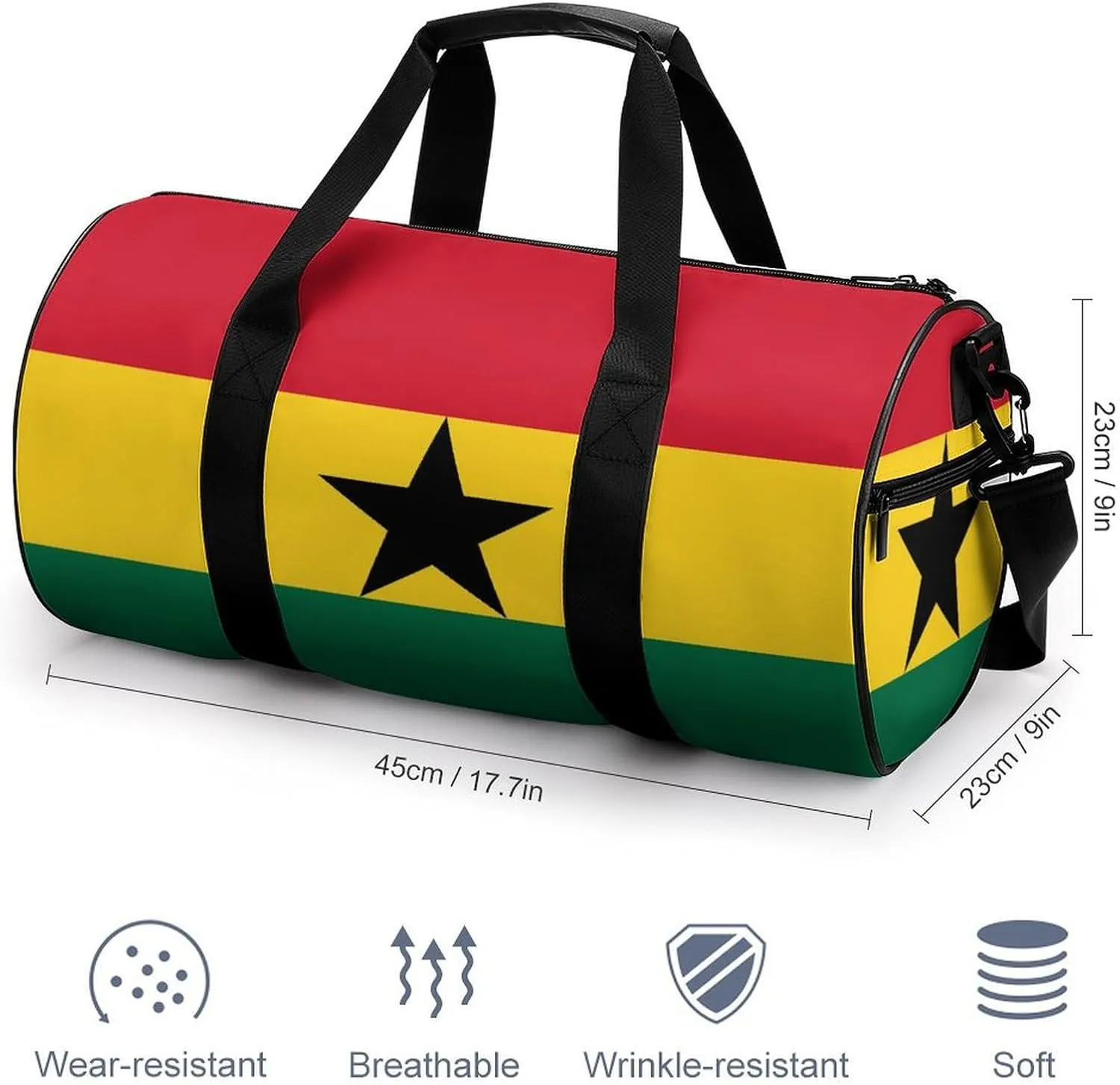 Ghana Flag Waterproof Gym Bag for Women Men with Wet Pocket Sports Duffel for Travel Weekender