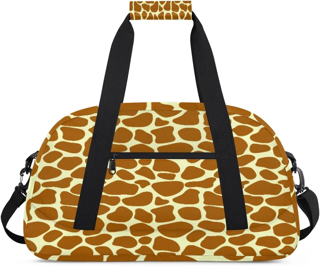 Giraffe Skin Print Gym Duffel Bag for Men Women Giraffe Texture Sports Tote Bag with Adjustable Shoulder Strap for Dance Gymnastics Traveling Outdoor Camping Overnight Stay