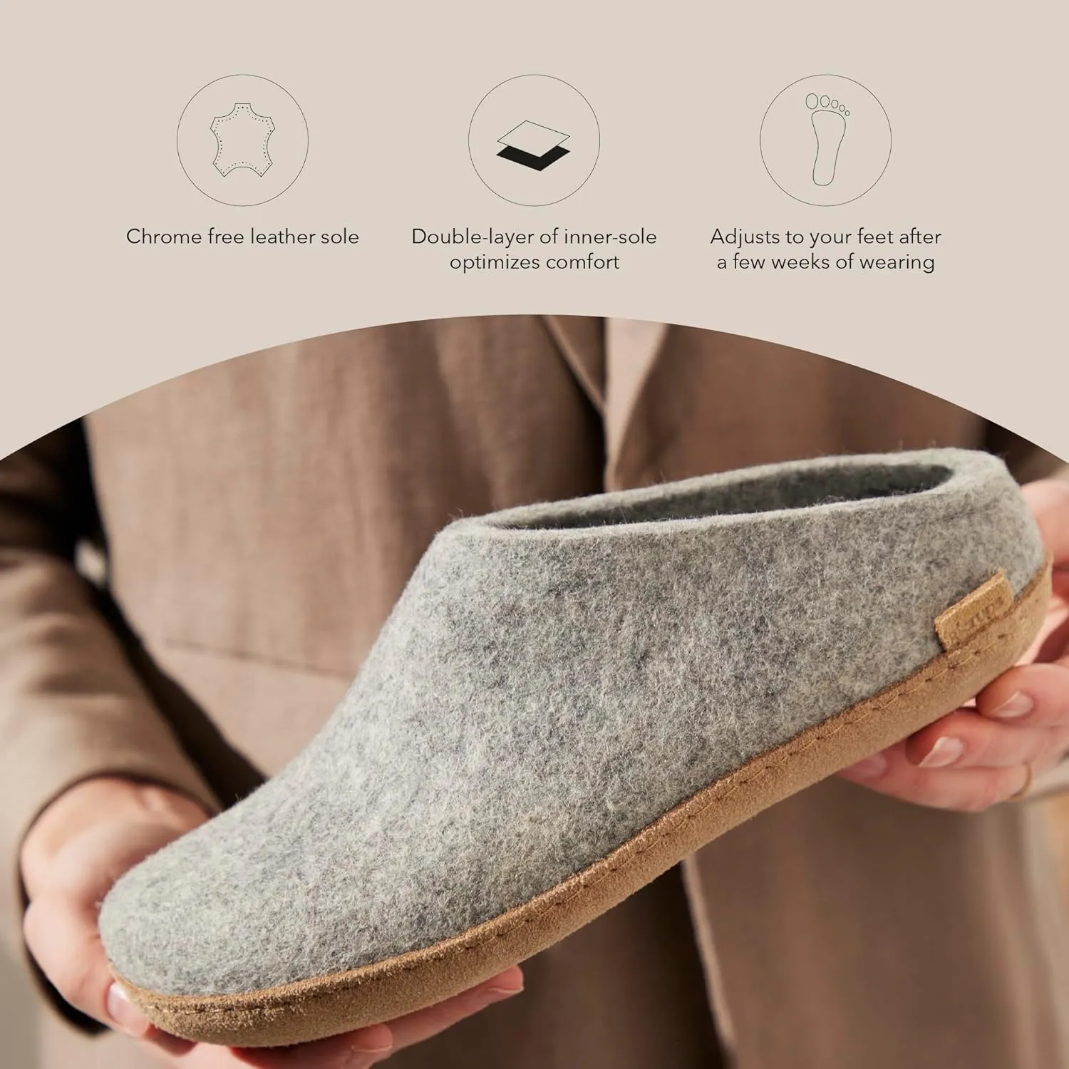 Glerups 100% high quality wool mix Slipper with leather sole - Unisex Slip-on