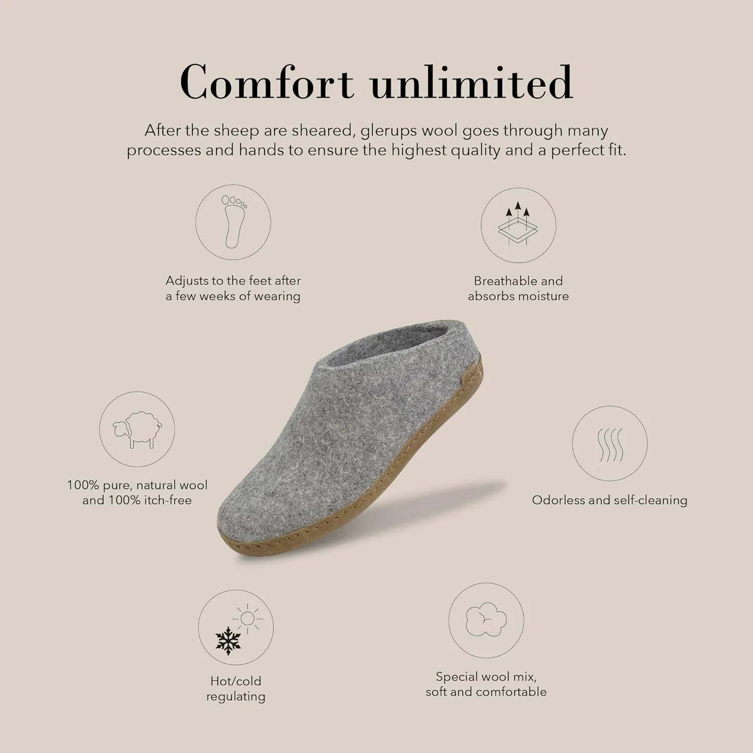 Glerups 100% high quality wool mix Slipper with leather sole - Unisex Slip-on