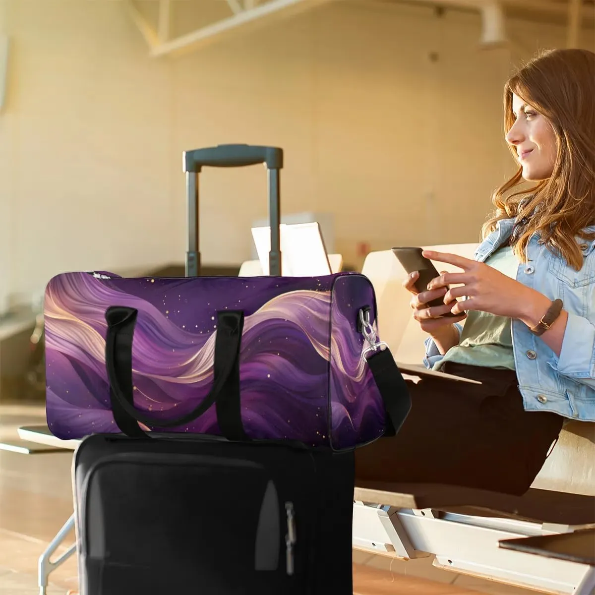 Glitter Pattern Travel Duffel Bag for Women Men Waterproof Foldable Overnight Weekender Bag Large Capacity Sports Gym Bag