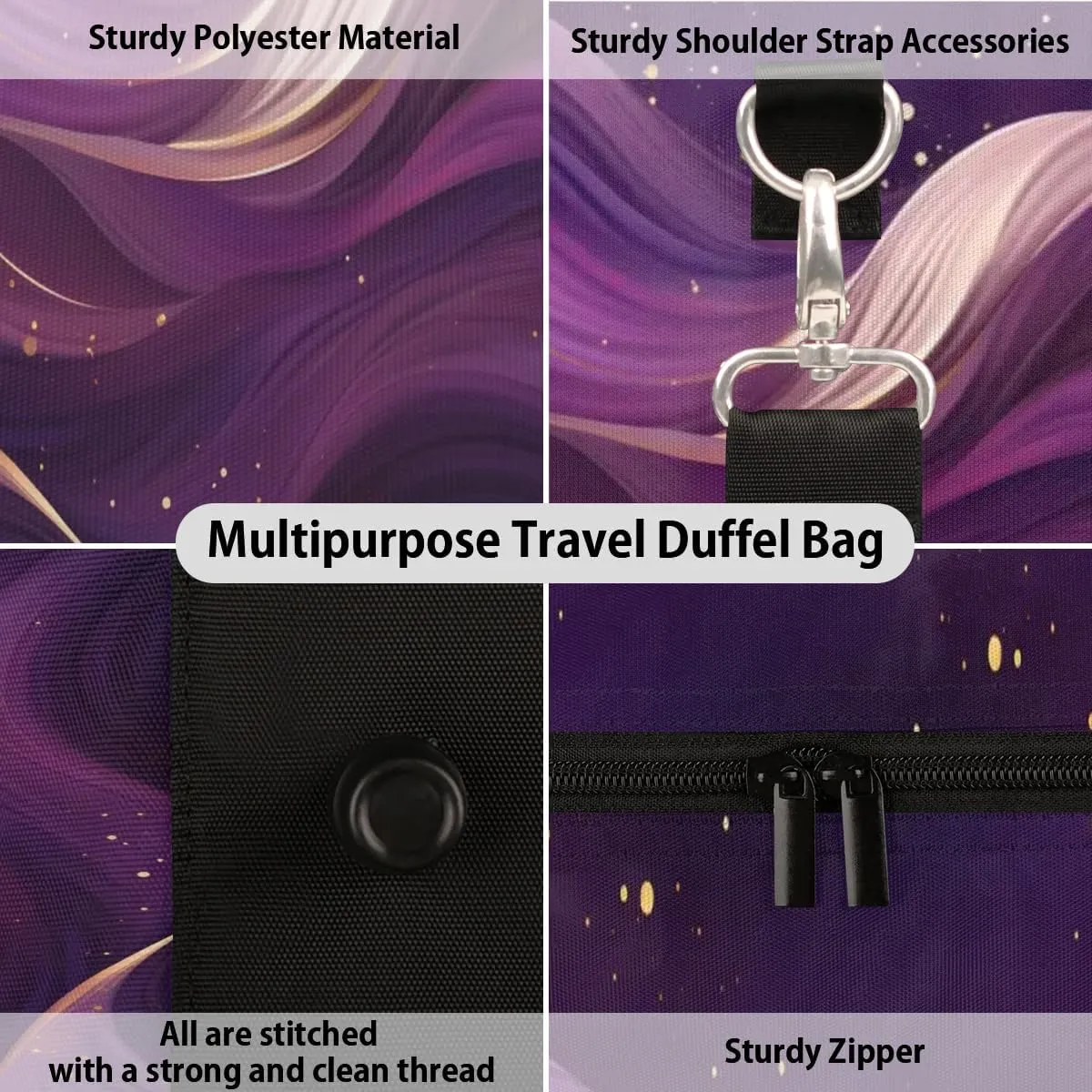 Glitter Pattern Travel Duffel Bag for Women Men Waterproof Foldable Overnight Weekender Bag Large Capacity Sports Gym Bag